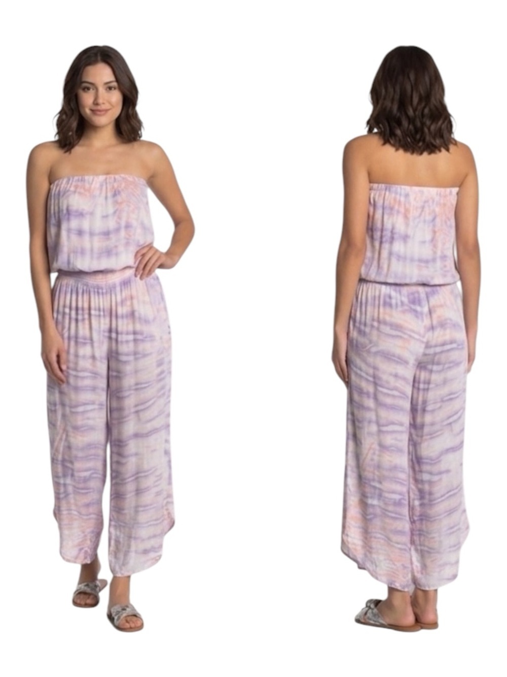 YFB Young Fabulous & Broke Aviana Strapless L Boho Wide Leg Jumpsuit TieDye Pant